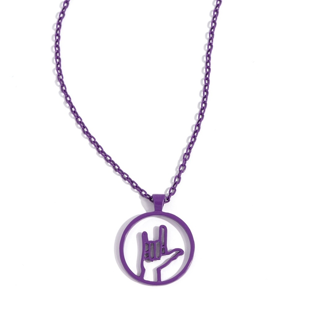 Purple American Sign Language I Love You Necklace